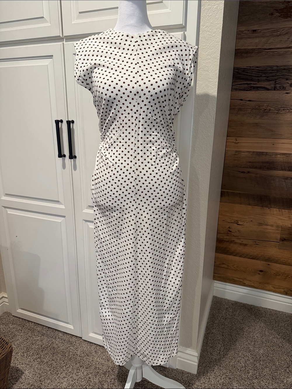 NWOT Zara linen Classic White and Brown Polka Dot Maxi Dress